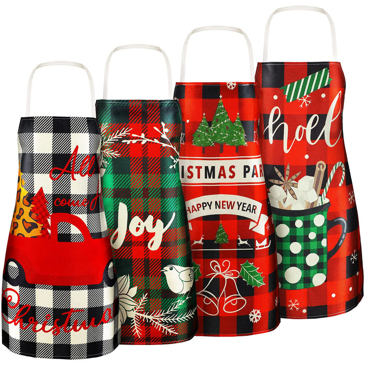 4 Pcs Christmas Aprons Waterproof for Women Men (4 Count)