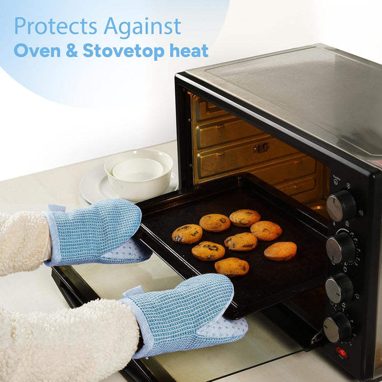 Casa Platino BBQ Gloves & Potholders Set, 4Pc Kitchen Mitts for Oven & Baking, Pot Holder for Hot Pots & Dishes – Heat Resistant Up to 500°F, Non-Slip & Machine Washable – Cornflower