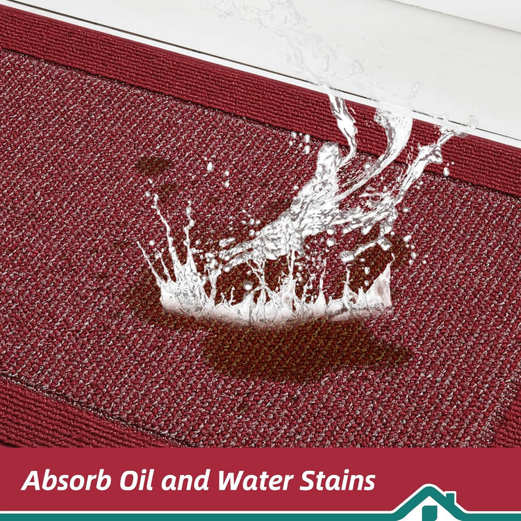BEQHAUSE Kitchen Rugs and Mats Set of 2 Non-Slip Kitchen Mats for Floor, Absorbent and Stain Resistant Kitchen Runner, Machine Washable Rugs for Kitchen, Laundry & Sink, 24"x36"+24"x60", Red