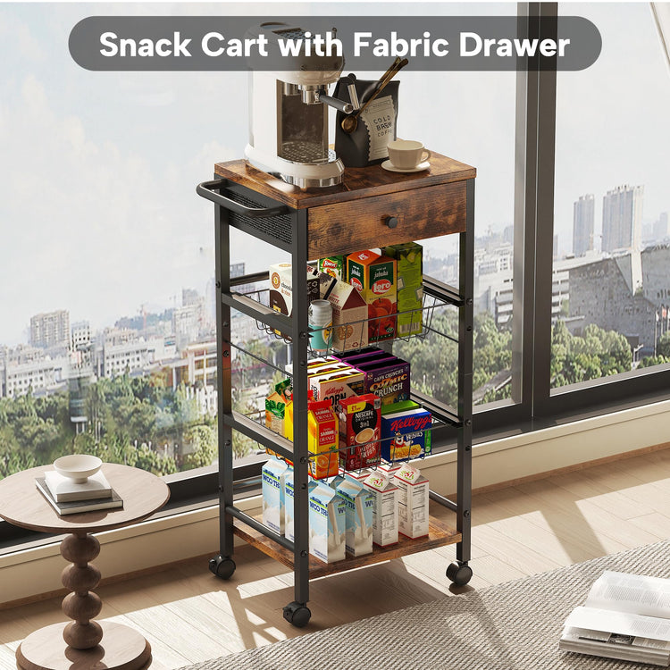 Kitchen Organizer and Storage Cart with Fabric Drawer and Convenient Handle