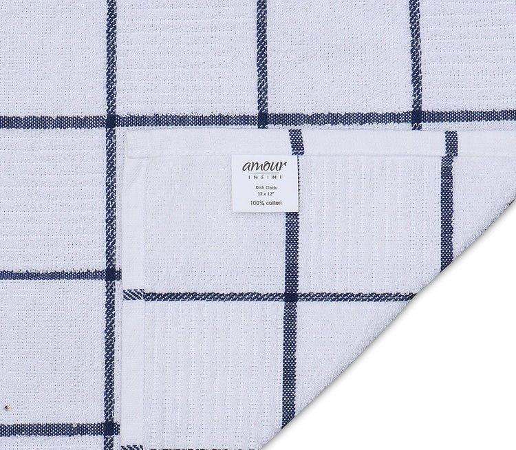 AMOUR INFINI Dish Cloths for Washing Dishes Set of 8 - Highly Absorbent, Super Soft Kitchen Dishcloths - Reusable Quick Dry Dish Rags for Cleaning & Drying Kitchen Linens (12x12 Inch - Blue) - Nestoria