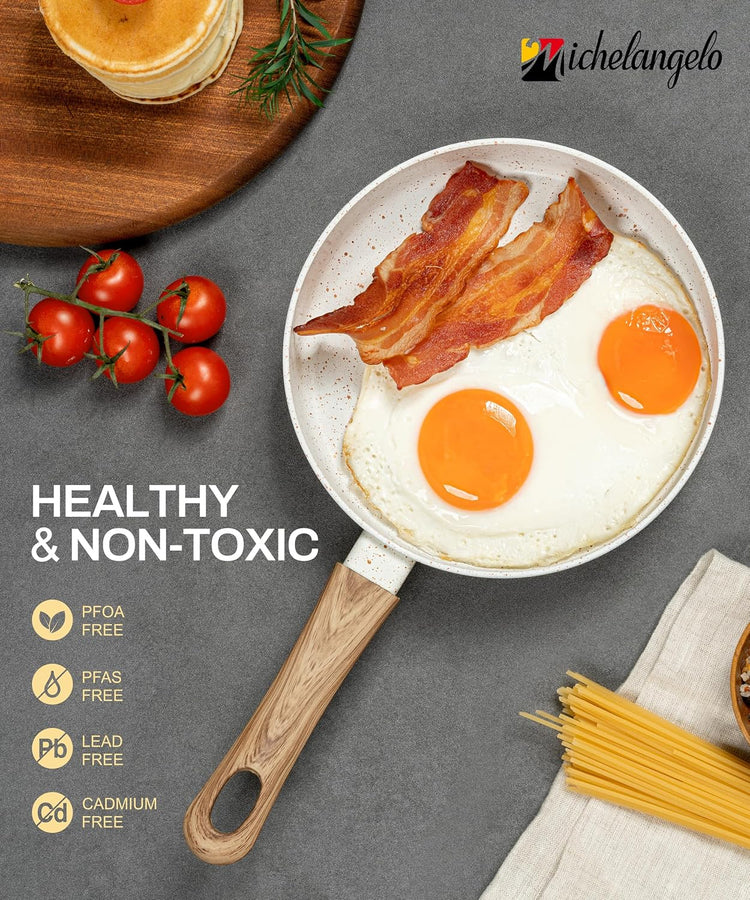 MICHELANGELO Small Frying Pan Nonstick - 6 Inch Single Egg Frying Pan, Mini Skillet with Stay-Cool Handle, Non-Toxic Omelette Pan, White