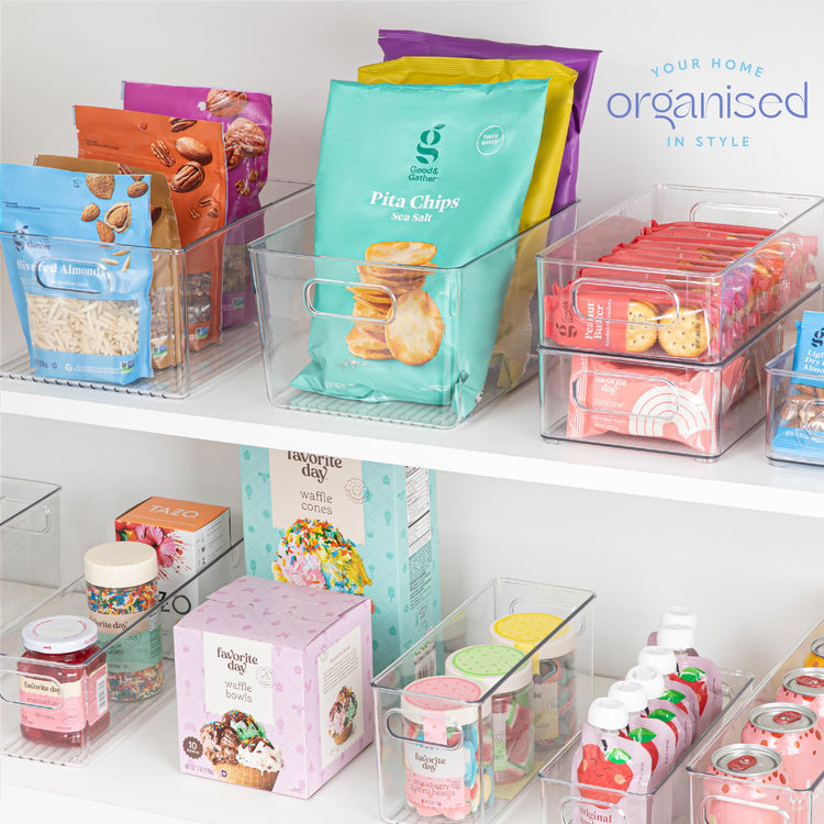 Plastic Food Storage 6 Pack Clear Container Bin with Handles for Organizing Kitchen (6 Count)