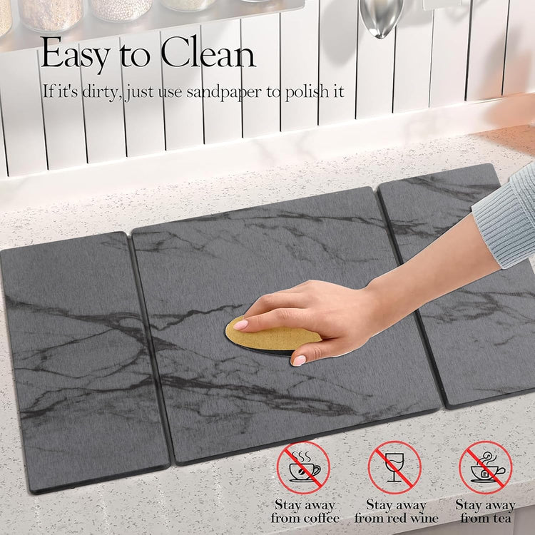 Quick Dry Collapsible Dish Drying Mat, Eco-Friendly Absorbent Diatomaceous Earth Mats for Dishes Bottles Cups 20"×16"Large Stone Dish Drying Mats for Kitchen Counter (Gray, 20"(L)×16"(W))