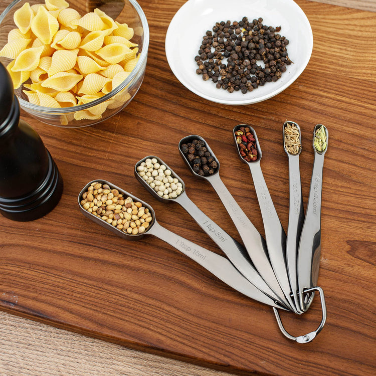 6-Piece 18/8 Stainless Steel Measuring Spoons Set, Dark Gray