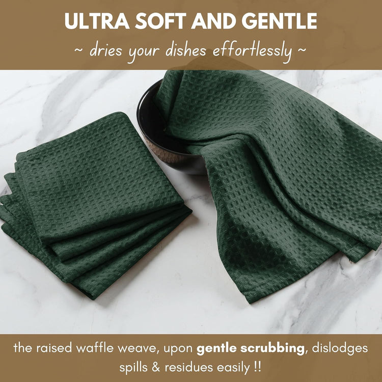 Native Fab Waffle 12 Pack 100% Cotton Easter Kitchen Dish Towels 16x26 Absorbent Durable Washable Tea Towels with Hanging Loop, Olive Green - Nestoria