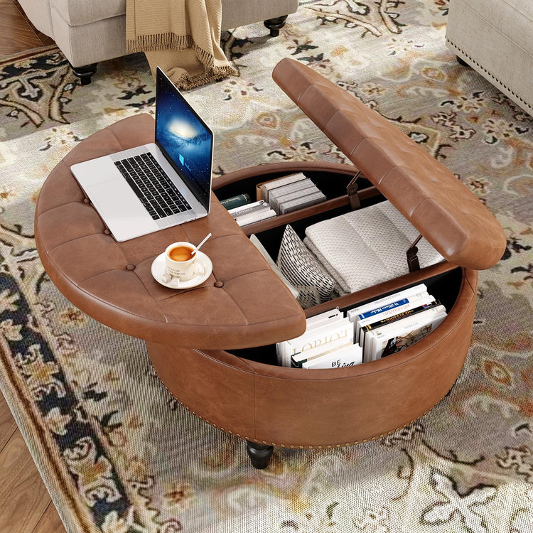 30 Inch Large Round Ottoman with Storage Circular