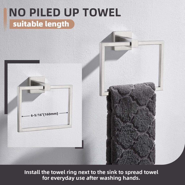 Hand Towel Ring Swivel Brushed Nickel, Angle Simple SUS 304 Stainless Steel Square Towel Holder for Bathroom Wall, 7.09 Inches