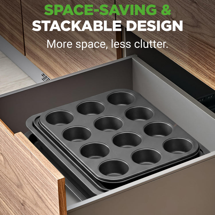10-Piece Non-Stick Baking Set – Heavy-Duty Carbon Steel Bakeware Set w/ Cookie Sheets, Muffin Pan, Roasting Pan, Cake Pan, Baking Tray, Pizza Pan – Effortless Food Release & Easy Cleanup
