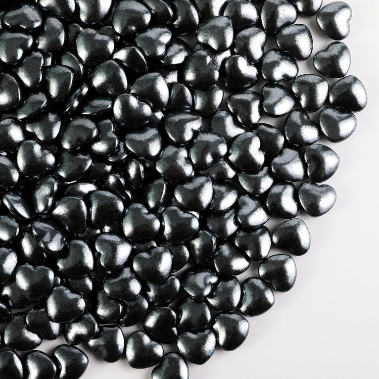 Kasvan Black Heart Shapes Sprinkles - Edible Candy Pearls 130g/4.58 Oz, Mix Size, Baking Cake Decorations, Ice Cream Toppings and Cookie Decorating, Wedding Party Chirstmas Supplies (Black)