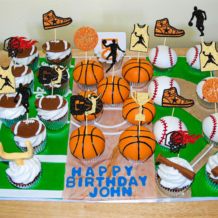 24 Pack Basketball Cupcake Toppers Basketball Player Apparel Cupcake Picks Baby Shower Players Sports Theme Birthday Party Cake Decorations Supplies (24 Count)