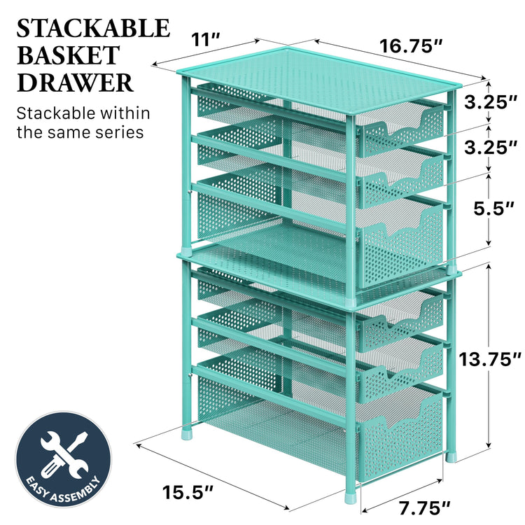 Stackable 3 Tier Slide Basket Organizer Drawer