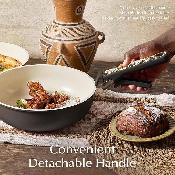 CAROTE 21-Piece Ceramic Cookware Set, Nonstick Pots and Pans Set with Detachable Handle, Non-Toxic Kitchen Cooking Set, Induction Compatible, Dishwasher & Oven Safe, Charcoal