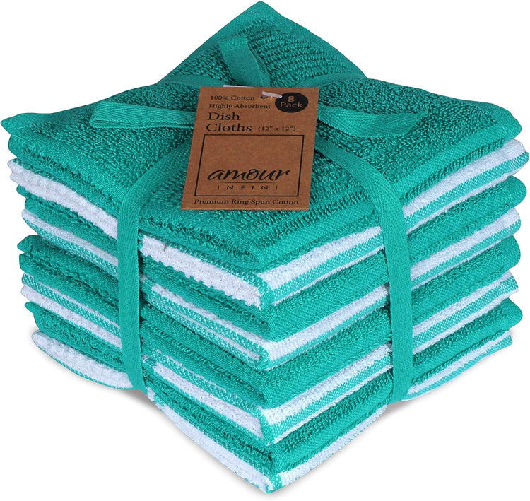 AMOUR INFINI Dish Cloths for Washing Dishes Set of 8 - Highly Absorbent, Super Soft Kitchen Dishcloths - Reusable Quick Dry Dish Rags for Cleaning & Drying Kitchen Linens (12x12 Inch - Teal) - Nestoria