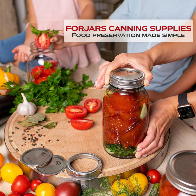 FORJARS - Wide Mouth Canning Lids, 24-Pack – Create Airtight Seals on Mason Jars to Preserve Food for Meal Prep & Emergency Food Storage – 3.4 In. Metal Lids with Silicone Seals – Canning Supplies