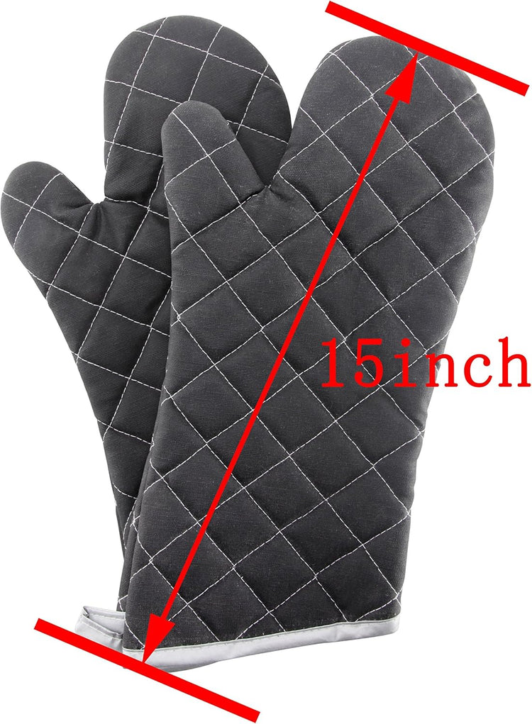 Oven Mitts Flame Retardant Mitts Heat Resistant to 425 °F 15 Inch Kitchen Mitt Black Color 2-Pack