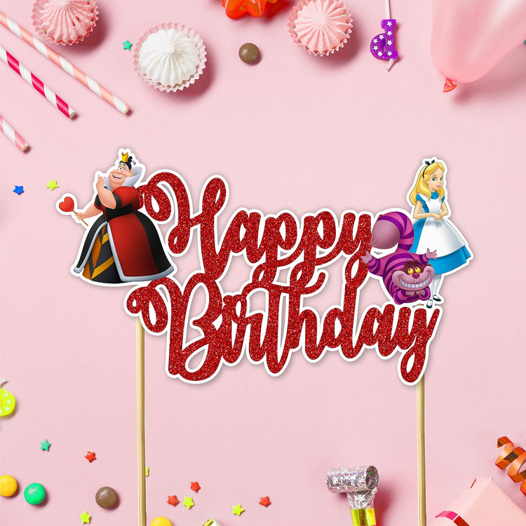 Alice in Wondrland Happy Birthday Cake Topper