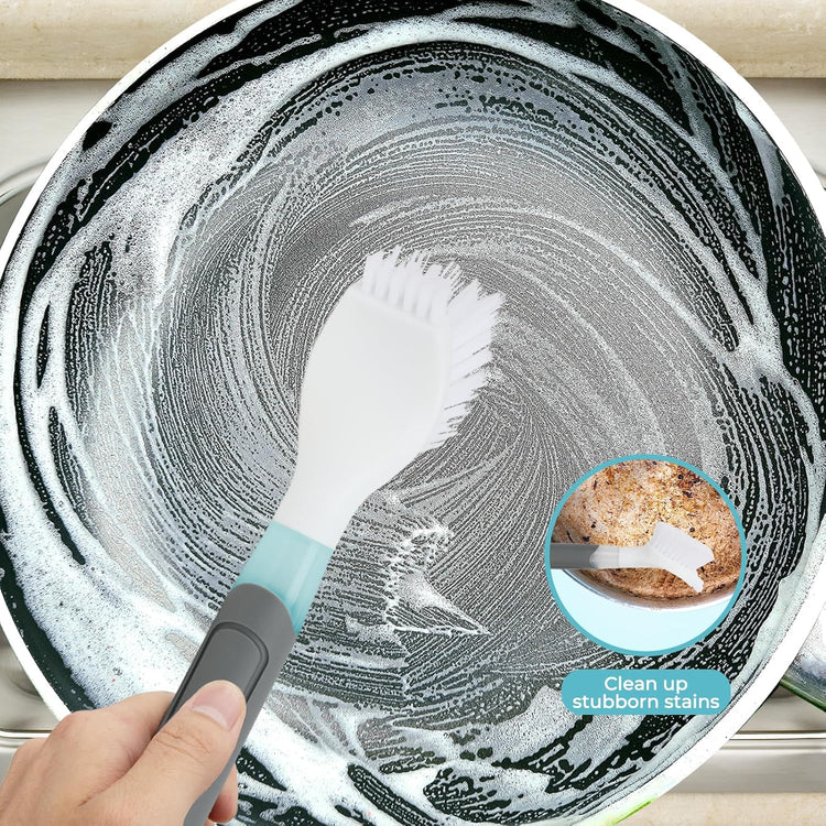 Dish Brush with soap Dispenser,4 PCS Replacement Brush Refills dishwashing Brush Set for Kitchen Utensils, Pans, Sinks, cookware