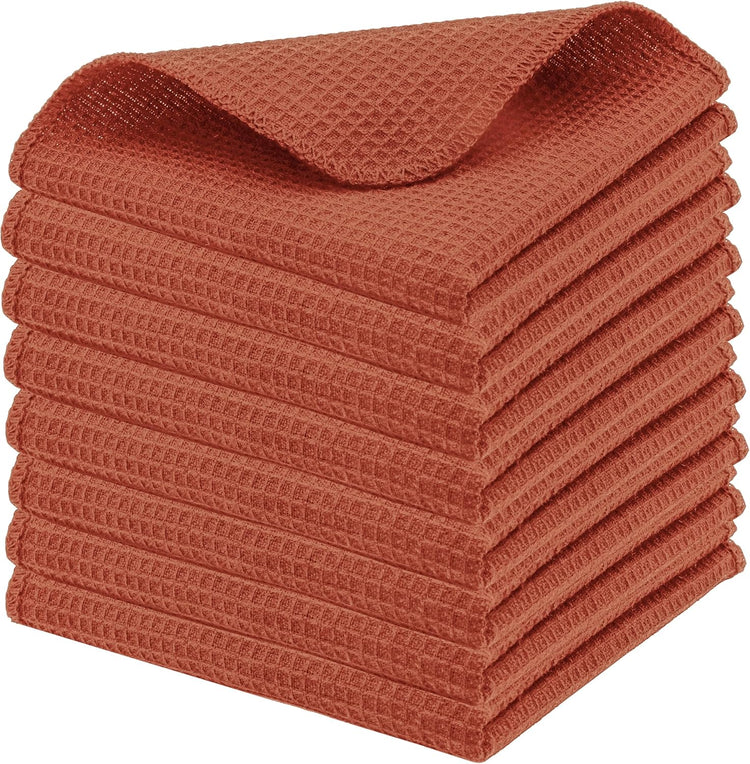 PurpleEssences Rust Dish Cloths and Dish Rags - 8 Pack Waffle Weave Solid Kitchen Dish Wash Cloths, 100% Cotton, 12 x 12 Inches, Ultra Soft Absorbent Quick Drying - Spring Summer Easter - Rust - Nestoria
