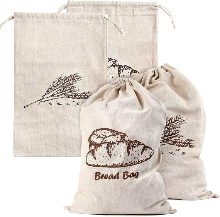 Augshy Linen Bread Bags for Homemade Bread Container, 4 Pcs 17.5 X11.5 Inches Unbleached & Reusable Bread Storage, Natural Large Storage for Artisan Bread