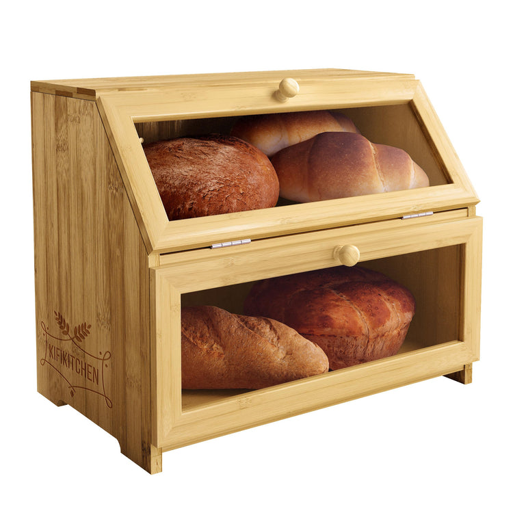 Bamboo Bread Box Space Saving Rustic Flat