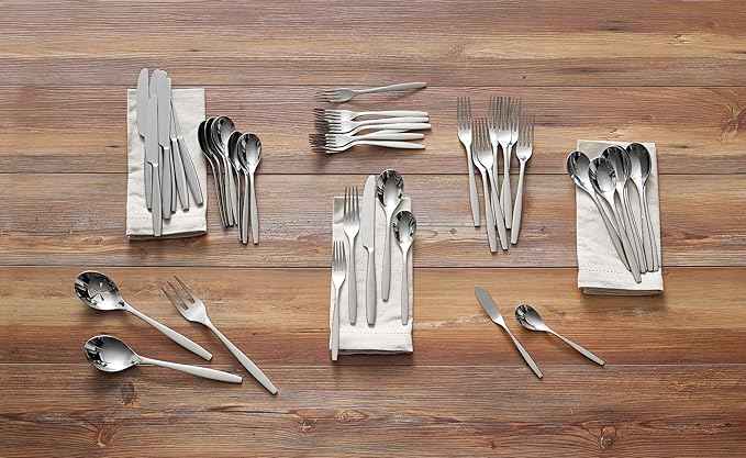 nambe Aidan Flatware Set, 45-Pc Set, 18/10 Mirror Stainless Steel Silverware Cutlery Set, Designed for Home Kitchens or Restaurants, Service for 8 and a 3pc Hostess Utensil Set, Dishwasher Safe