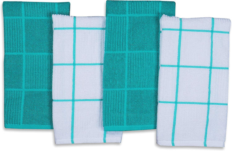 AMOUR INFINI Kitchen Towels Pack of 4 Absorbent, Quick Drying Premium Terry Cotton Dish Towel with Hanging Loop 16x28 Inch Hand & Tea Towels (Teal) - Nestoria