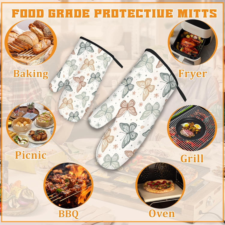Butterfly Vintage Oven Mitts and Pot Holders Set,Boho Kitchen Decor Heat Resistant Non Slip Hot Pads and Oven Mitt for Chef Cooking Baking BBQ Mom Girl Gifts(4 Piece Set)
