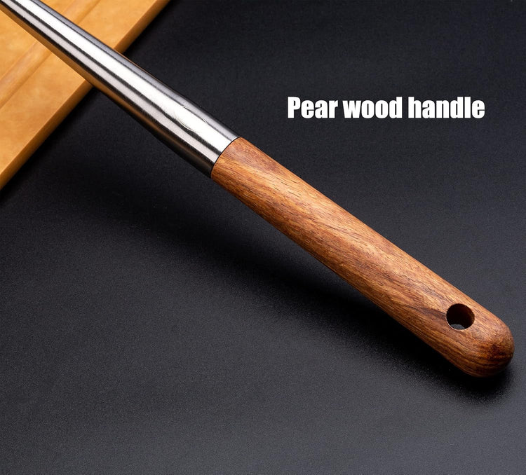 FJNATINH Soup Ladle, 17inches Ladle for wok, 304 Stainless Steel Soup Spoon Cooking Spoon for Kitchen with Wooden Handle