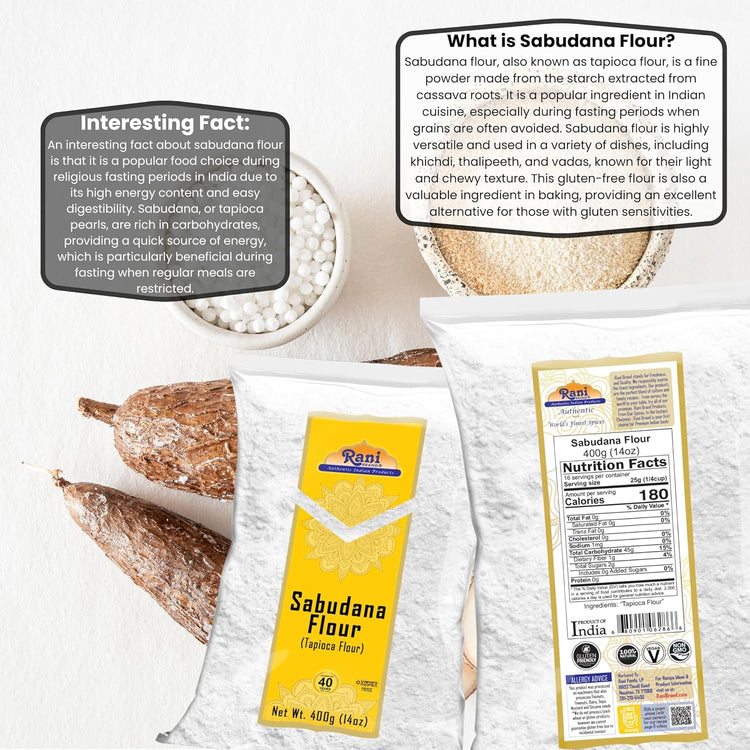 Rani Sabudana Flour (Tapioca/Sago Flour) 14oz (400g) ~ All Natural | Vegan | Gluten Friendly | NON-GMO | Kosher | Indian Origin - Nestoria
