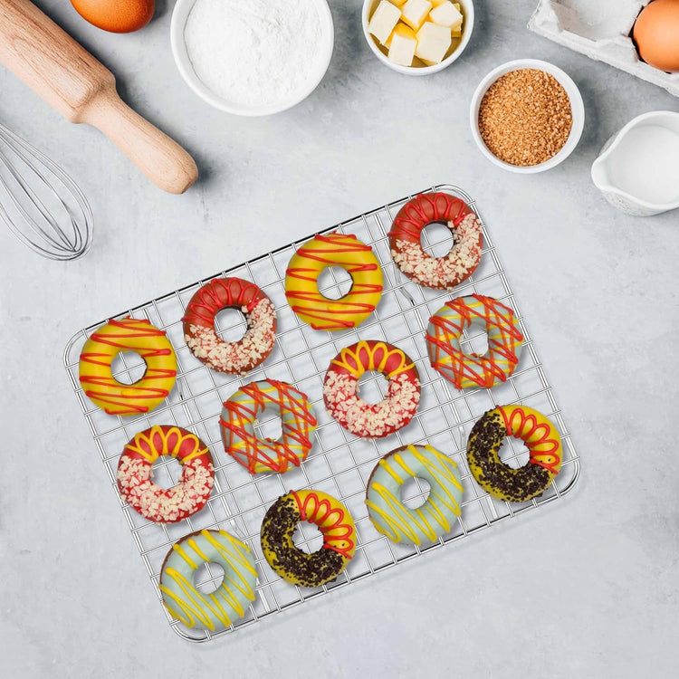 Homikit 2 Pack Cooling Rack Set, 9.75" x 7.5" Stainless Steel Baking Rack for Bacon Bread Pizza, Thick Metal Wire Oven Racks for Cooking Fit Small Toaster Oven Pan, Rust Free & Dishwasher Safe
