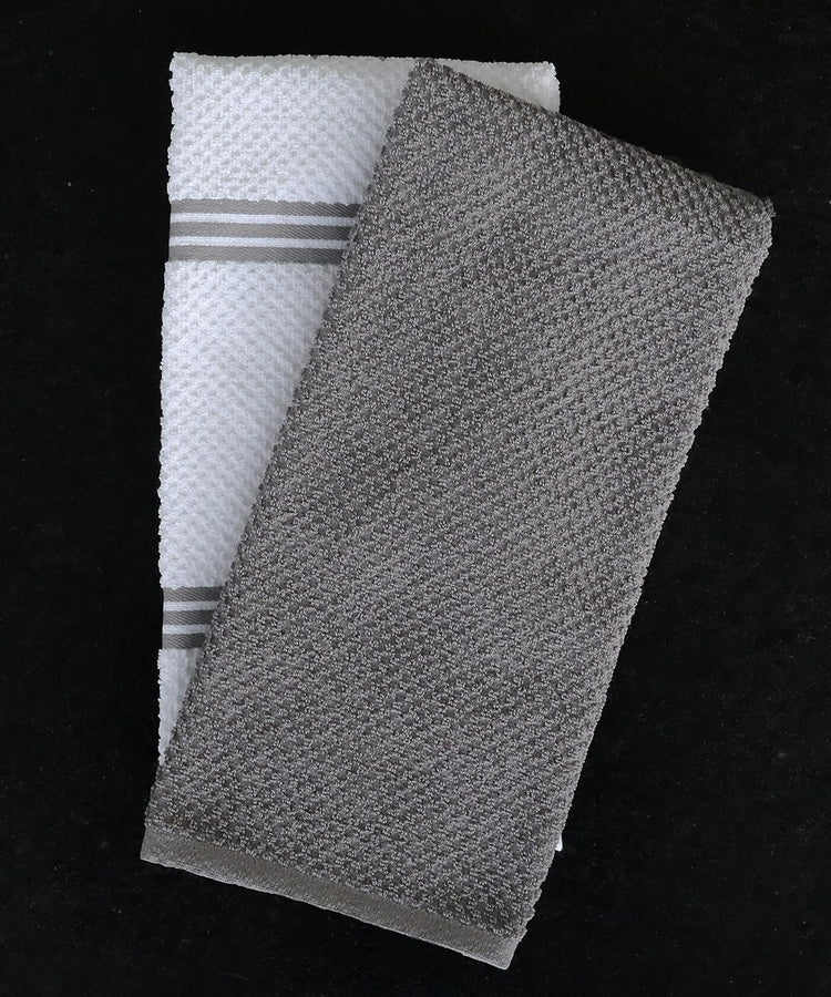 AMOUR INFINI Kitchen Towels Pack of 4 - Absorbent, Quick Drying Premium Cotton Tea Towel - Kitchen Linens 16x28 Inch Dish Towels with Hanging Loop (L.Grey) - Nestoria