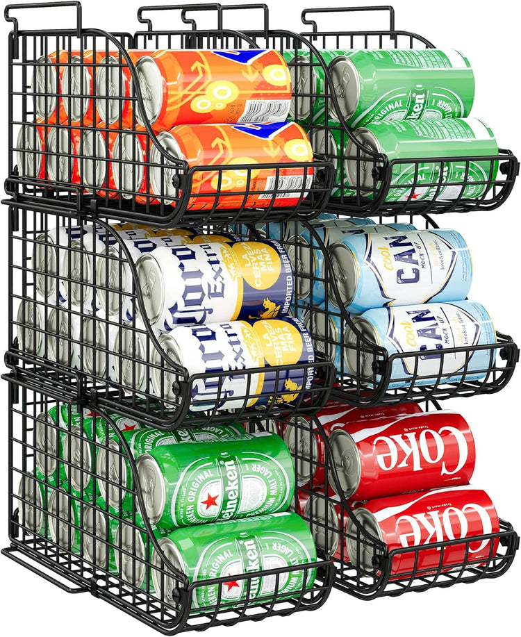 Sonyabecca 6-Pack Can Storage Organizer Pantry, Stackable Kitchen Canned Food Holder With Handles, Can Organizer For Pantry Countertop Cabinet, Beverage Drink Pop Soda Can Dispenser Patent Pending