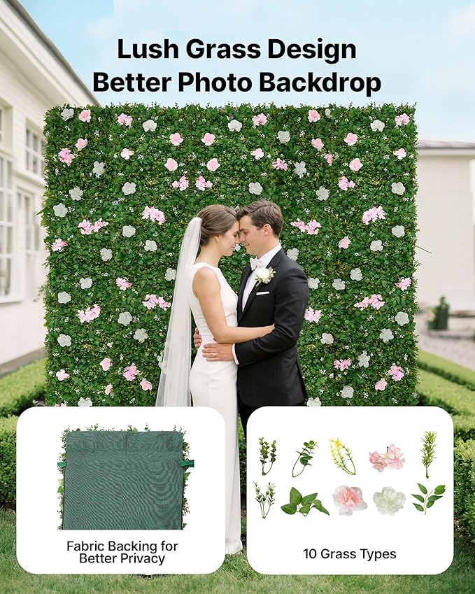 VEVOR Artificial Luxury Flower Wall Backdrop, 2 PCS, Each Panel 2 x 8 ft, Gorgeous 3D Silk Floral Backdrop Pet Friendly, Easy Installation Flower Wall Panel for Wedding, Event, Party,Mixed Leaf