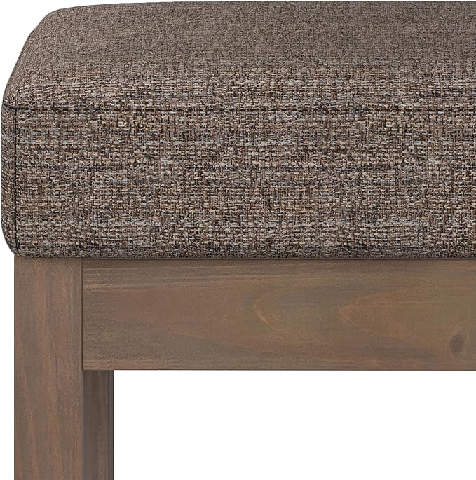 SIMPLIHOME Milltown Small Ottoman Bench - 27 inch Wide Upholstered Tweed Look Fabric Rectangle Footstool Ottoman in Mink Brown, Contemporary Bench for Bedroom with Cushioned Seat, Assembled