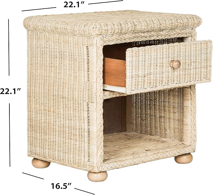 Safavieh Home Collection Adira Natural White Wash Wicker 1-Drawer Nightstand, Normal (SEA8002A)