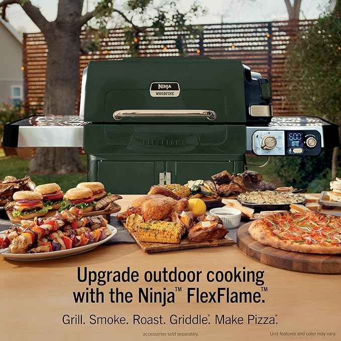 Ninja FlexFlame Grill and Smoker | Electric and Propane Grill, Roaster, BBQ Grill | 5-in-1 Cooking System | 3 Burner | Digital Control | Outdoor Cooking, Griddle, Pizza Maker | Green | PG301GN
