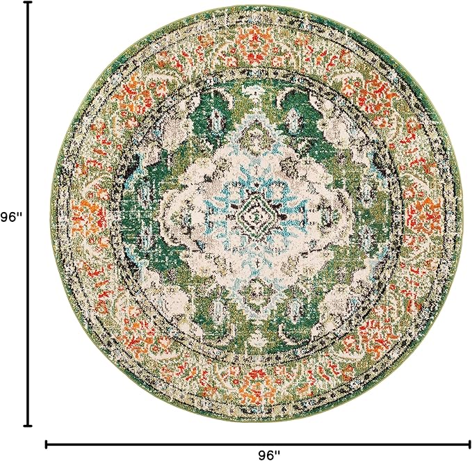 SAFAVIEH Monaco Collection Area Rug - 8' Round, Forest Green & Light Blue, Non-Shedding & Easy to Clean, Distressed Medallion Design, Ideal for Living Room, Bedroom, Dining Space (MNC243F)