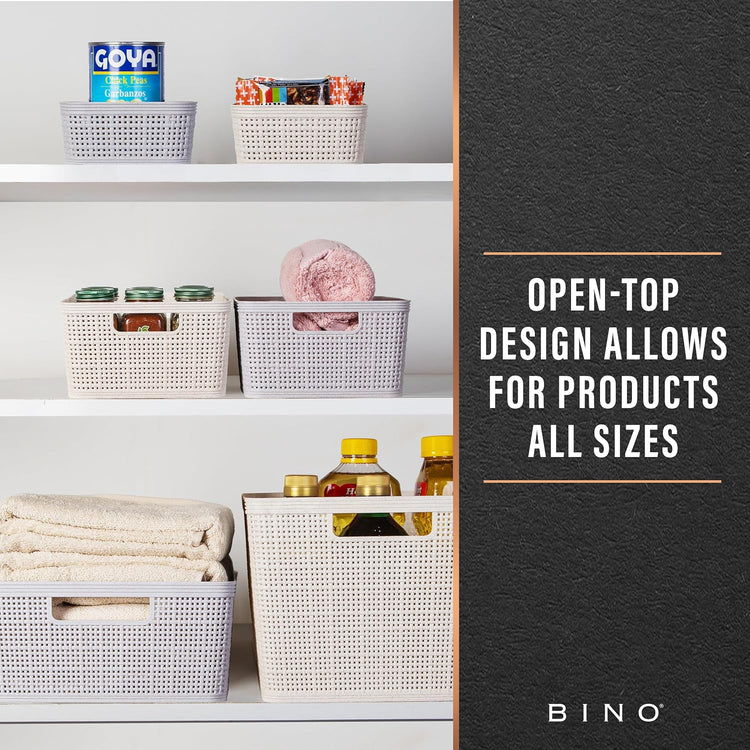 BINO | Woven Plastic Basket | Small (Natural Grey), 4-Pack | THE JUTE COLLECTION | Home Organization, Space - Saving Storage, Stylish Design | Jute Basket | Plastic Storage Basket