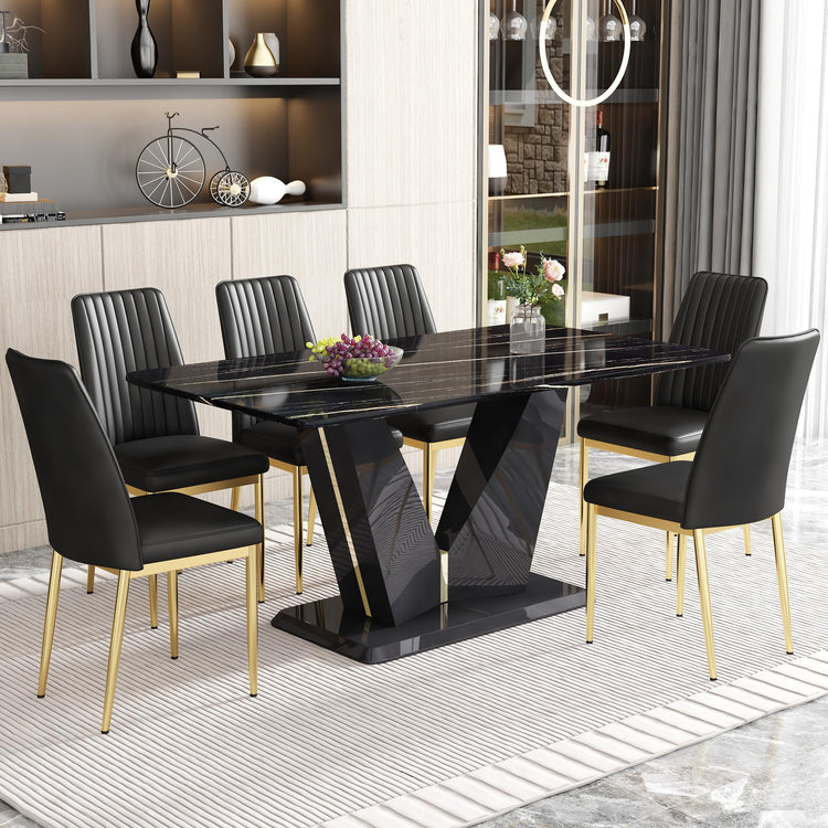 Black Dining Chairs Set of 6 Modern PU Leather Kitchen Chairs with Metal Legs Armless Upholstered Chair for Dinner Room (6 Count)