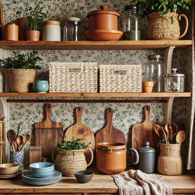 GRANNY SAYS Wicker Baskets for Organizing, Storage Basket for Shelves, Square Shelf Baskets with Handles, Waterproof Woven Basket for Living Room, Baskets for Entryway, Butter Milk