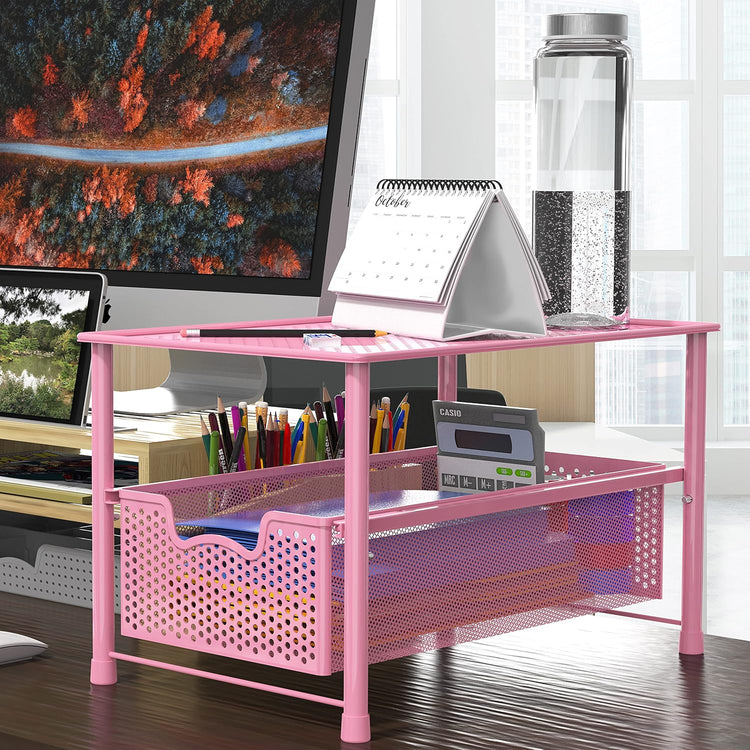 Simple Houseware Stackable Under Sink Cabinet Sliding Basket Organizer Drawer, Pink