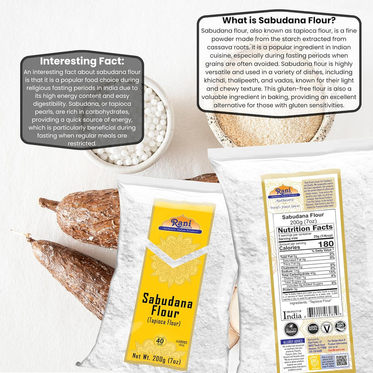 Rani Sabudana Flour (Tapioca/Sago Flour) 7oz (200g) ~ All Natural | Vegan | Gluten Friendly | NON-GMO | Kosher | Indian Origin - Nestoria