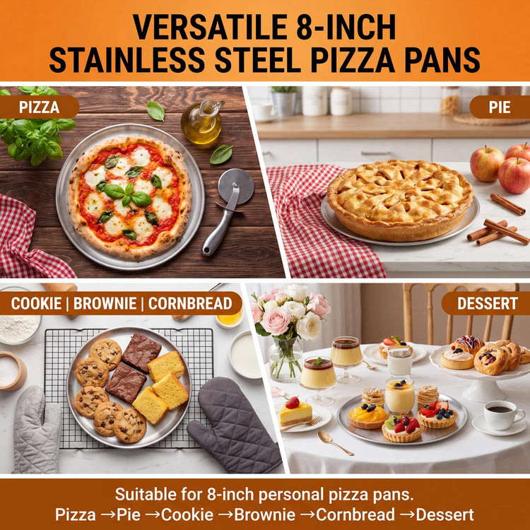 8 Pieces Silver Pizza Pans 8 Inch Bakeware (8 Count)