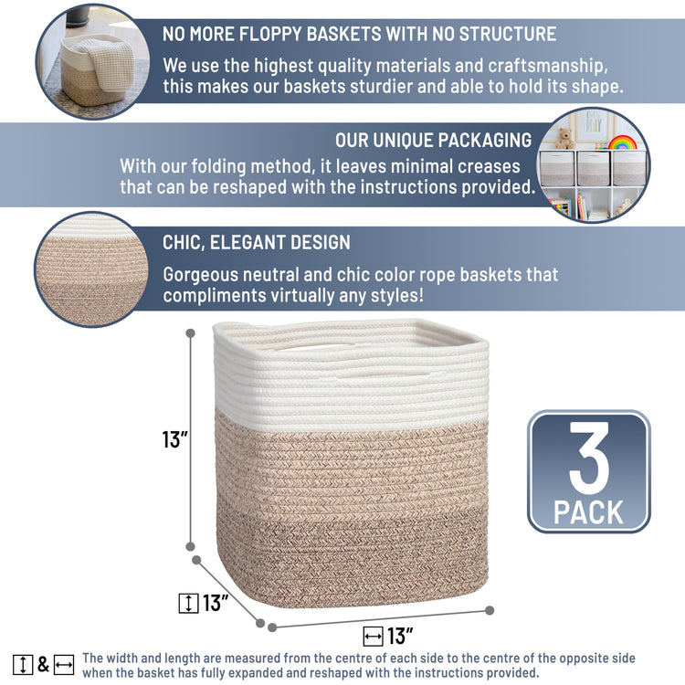 13 Inch Cube Storage Bins Cotton Rope Woven Baskets for Organizing 3 (3 Count)