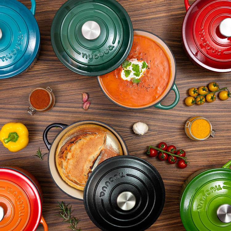 Cast Iron Dutch Oven with Lid – Non-Stick Ovenproof Enamelled Casserole Pot – Sturdy Dutch Oven Cookware – Red, 3.1-Quart, 22cm – by Nuovva - Nestoria
