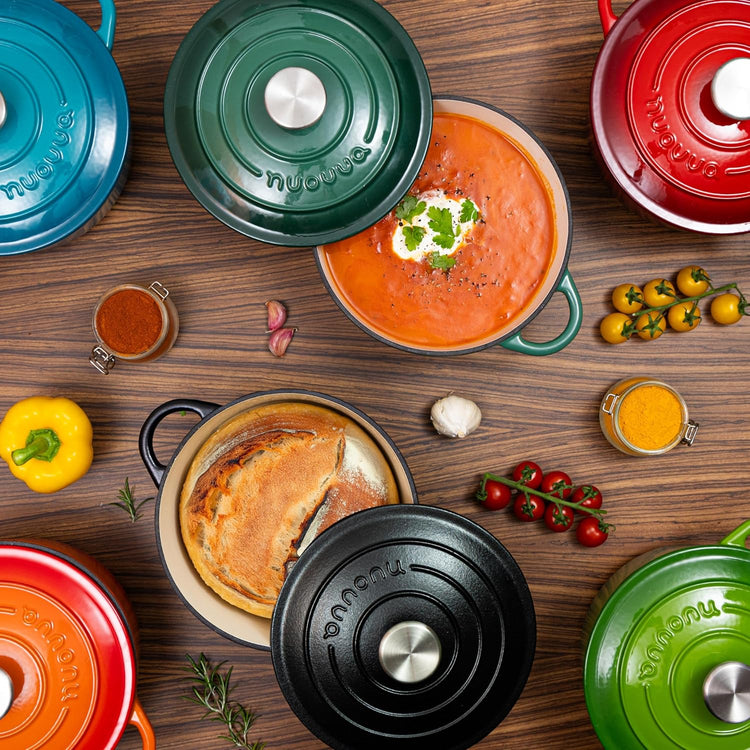 Cast Iron Dutch Oven with Lid – Non-Stick Ovenproof Enamelled Casserole Pot – Sturdy Dutch Oven Cookware – Marble, 6.4-Quart, 28cm – by Nuovva - Nestoria