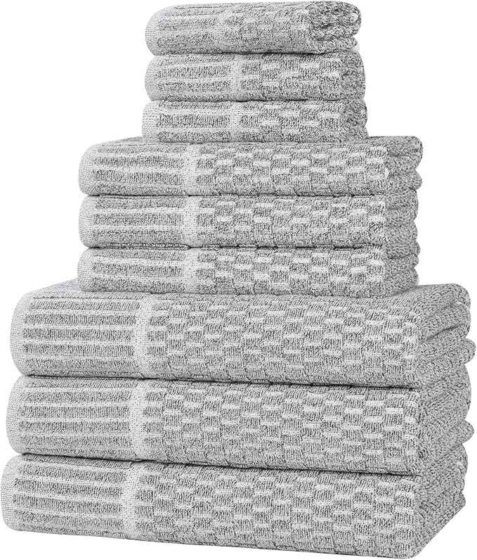 Superior Juno Viscose Cotton Blend Medium Weight Towels, for Bathroom, Shower, Spa, Plush, Quick Dry, Ultra-Soft Towels, Bath Essentials, Border Detail, 9 Piece Assorted Towel Set, Charcoal