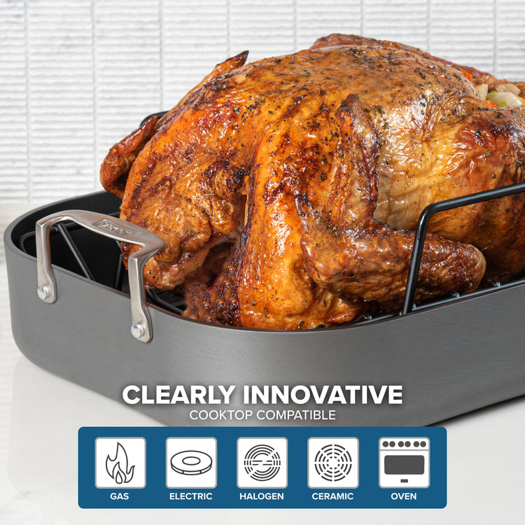 Hard Anodized Aluminum Nonstick Roasting Pan with Non Stick Rack and Carving Set