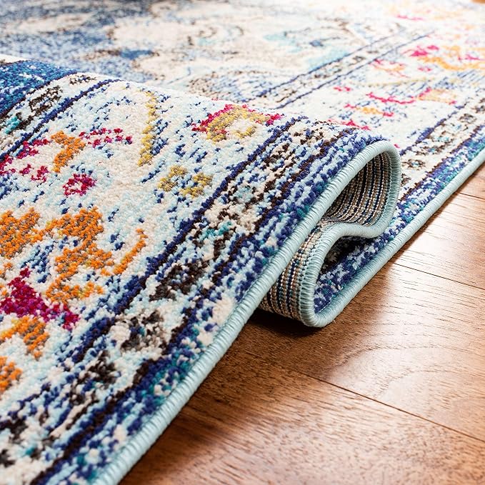 SAFAVIEH Monaco Collection Area Rug - 8' Round, Navy & Light Blue, Non-Shedding & Easy to Clean, Distressed Medallion Design, Ideal for Living Room, Bedroom, Dining Space (MNC243N)